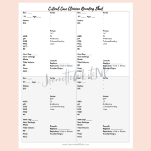 Critical Care Clinician Rounding Sheet