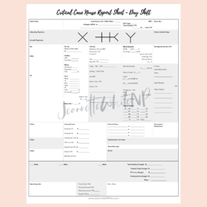 Critical Care Nurse Report Sheet - Night Shift Version 2 - Narrow Margins
