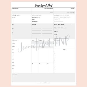 Nurse Report Sheet