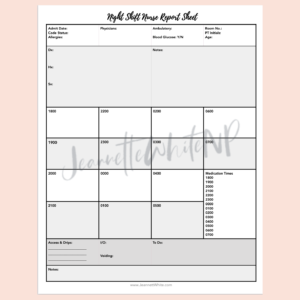 Night Shift Nurse Report Sheet