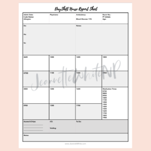 Day Shift Nurse Report Sheet